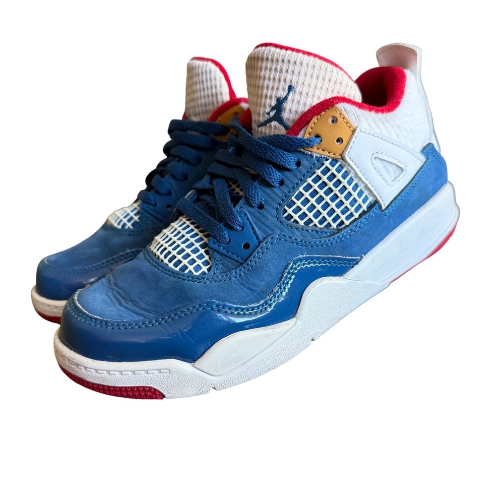 Jordan 4 Retro Messy Room Blue White Gym Red Kids Shoes DR6953-400 Size 1.5Y